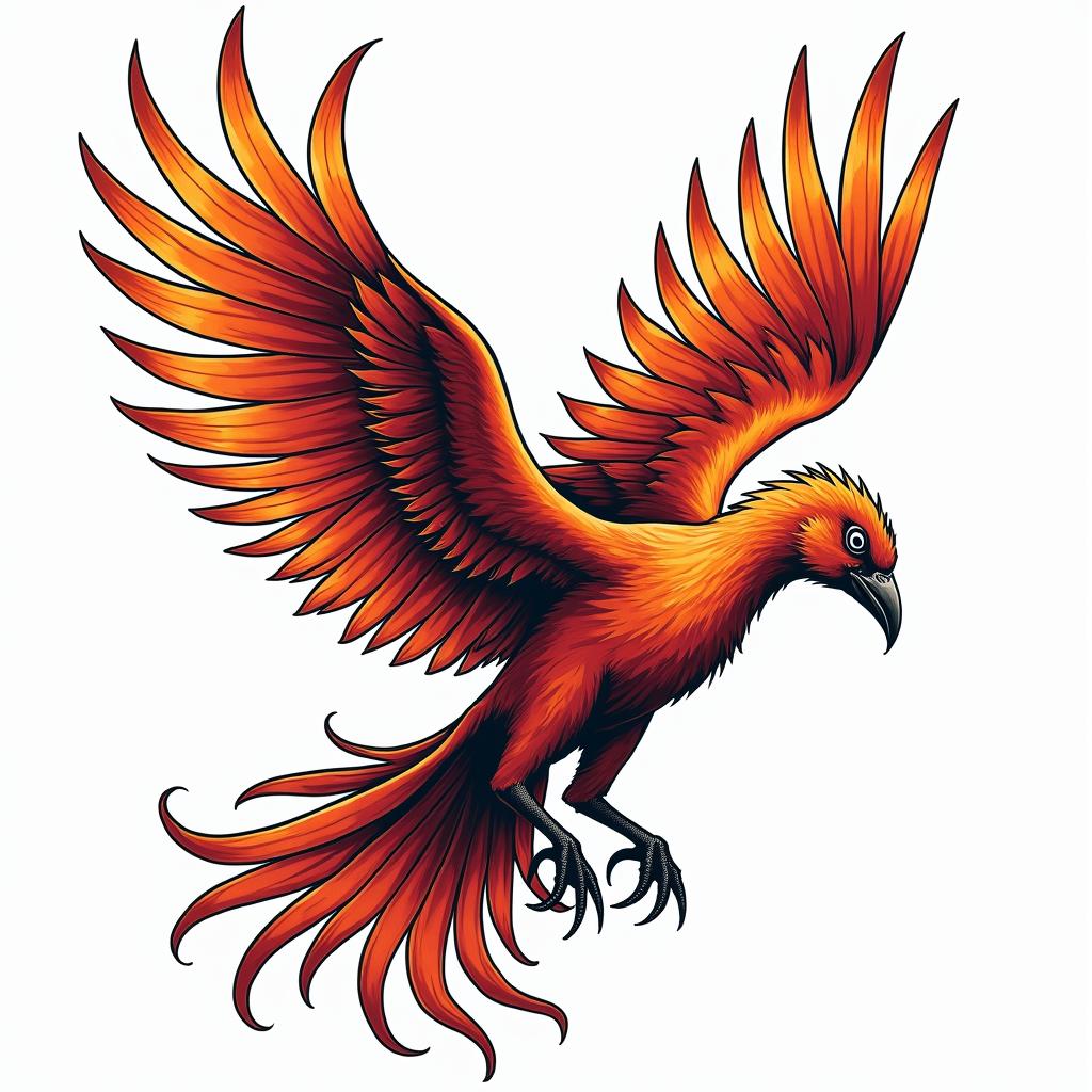 Phoenixin pop art style tattoo, featuring bold and vibrant colors, exaggerated outlines, iconic imagery, inspired by comic books and speech bubbles, comic book characters, retro pop culture - Variation 13