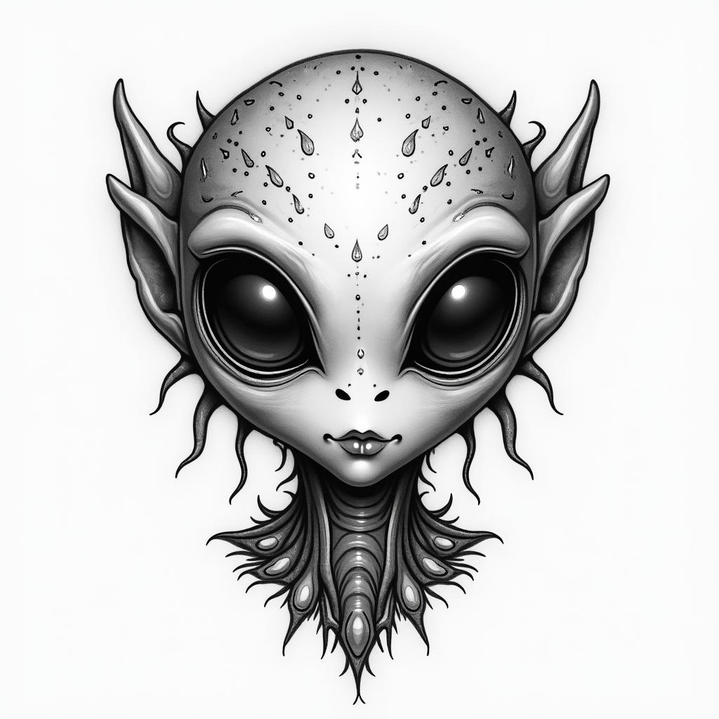 A cute alien facein bohemian style tattoo, 8k - Variation 4