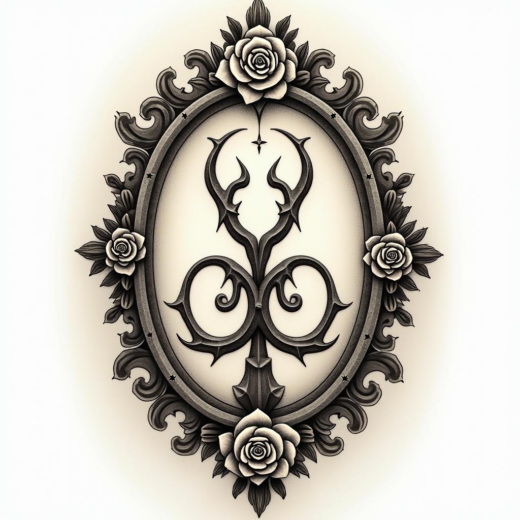 Yggdrasil with the date 11/04/22 for the backin victorian style tattoo, featuring vintage and elegant elements, ornate frames, roses, antique, sepia-toned color scheme - Variation 4