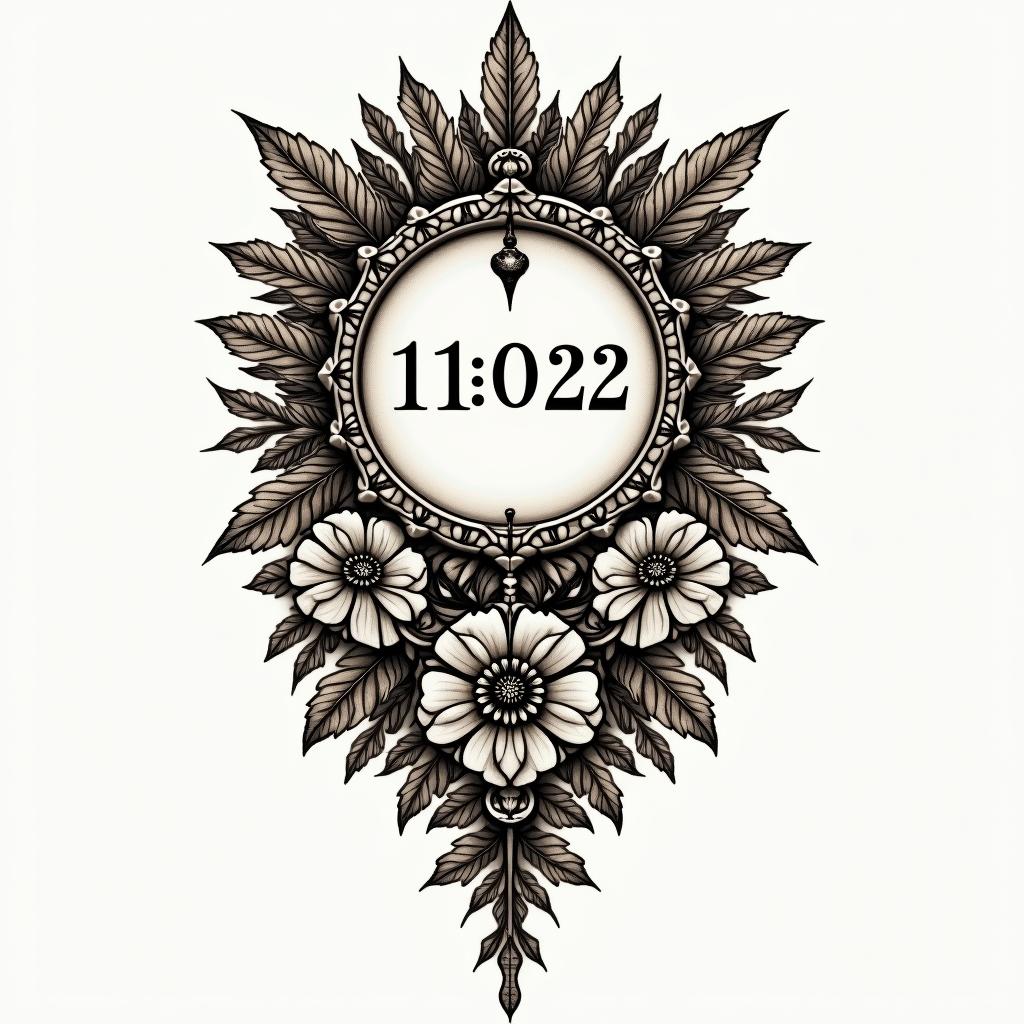 Yggdrasil with the date 11/04/22 for the backin victorian style tattoo, featuring vintage and elegant elements, ornate frames, roses, antique, sepia-toned color scheme - Variation 3