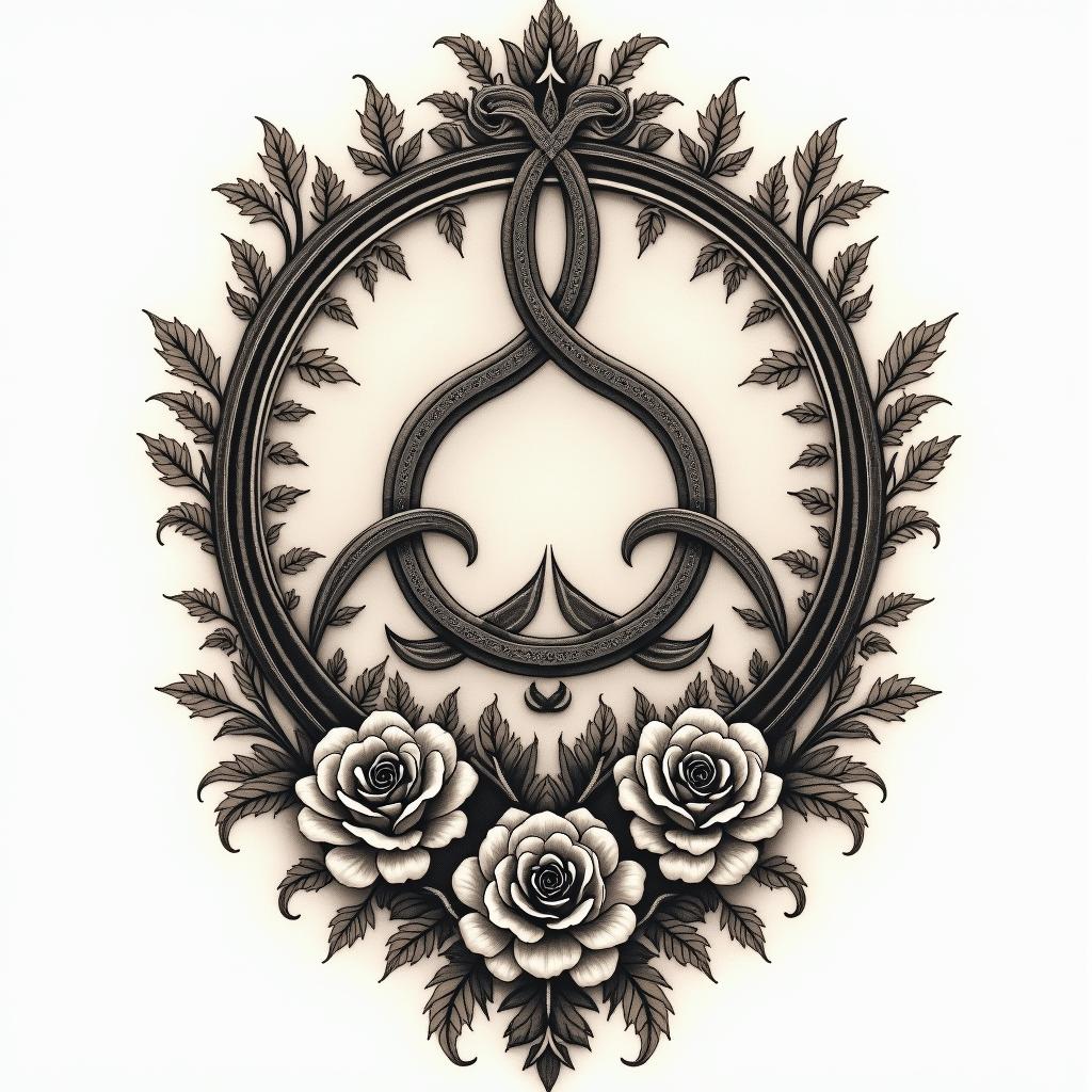 Yggdrasil with the date 11/04/22 for the backin victorian style tattoo, featuring vintage and elegant elements, ornate frames, roses, antique, sepia-toned color scheme