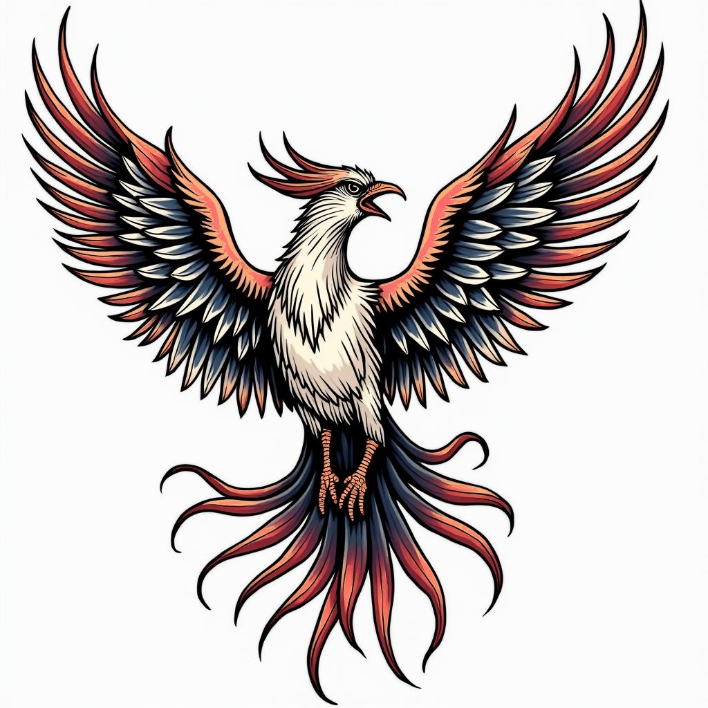 Phoenixin pop art style tattoo, featuring bold and vibrant colors, exaggerated outlines, iconic imagery, inspired by comic books and speech bubbles, comic book characters, retro pop culture - Variation 10