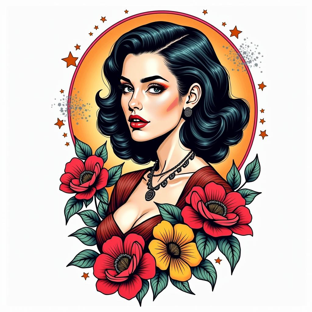 Salma Helena. Virgo. September 9, 2018in pop art style tattoo, featuring bold and vibrant colors, exaggerated outlines, iconic imagery, inspired by comic books and speech bubbles, comic book characters, retro pop culture
