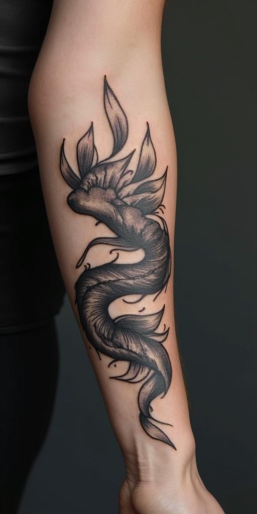 Sydney, Aquarius, momin realism tattoo style, featuring a highly detailed, lifelike, capturing every detail, photorealistic, ultra realistic, intricate shading, smooth and sharp, - Variation 4