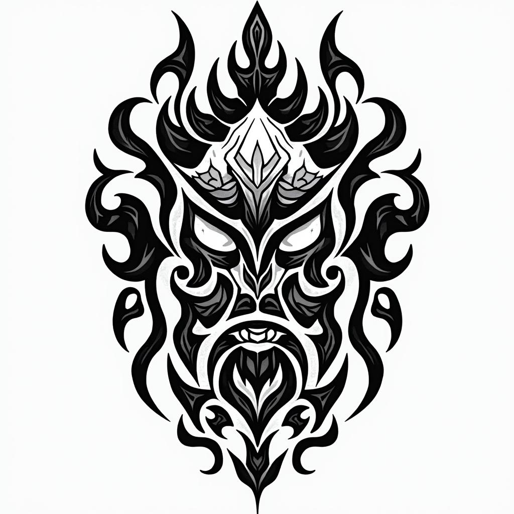 Mountains Ogrein tribal tattoo style, featuring bold and black geometric shapes, curved lines, intertwine and flow seamlessly, creating a powerful and symbolic design, polynesian and maori styles