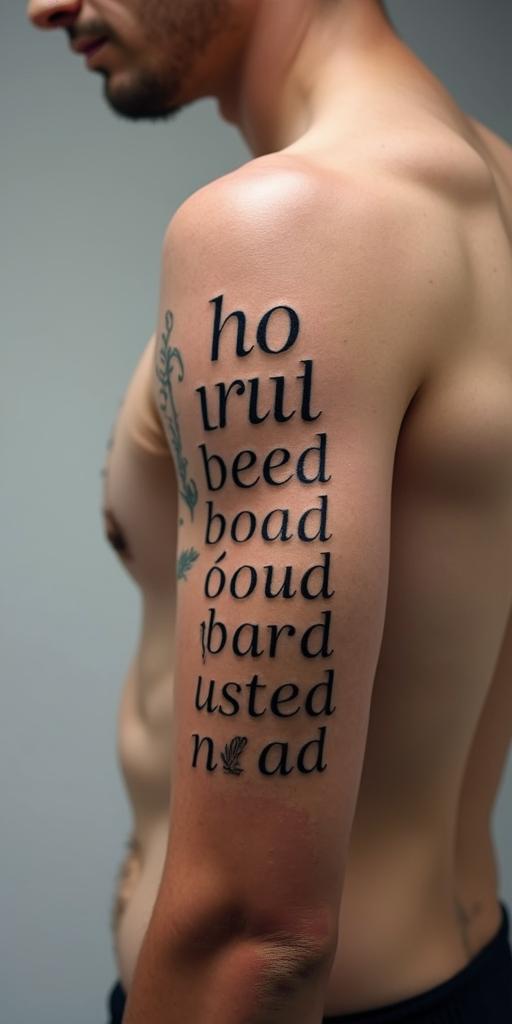 No looking backminimalist text-based tattoo, Monospace font ultra-realistic, perfectly placed, high-quality font design, photo-realistic shading, 8k, high quality, finely detailed typograph - Variation 2
