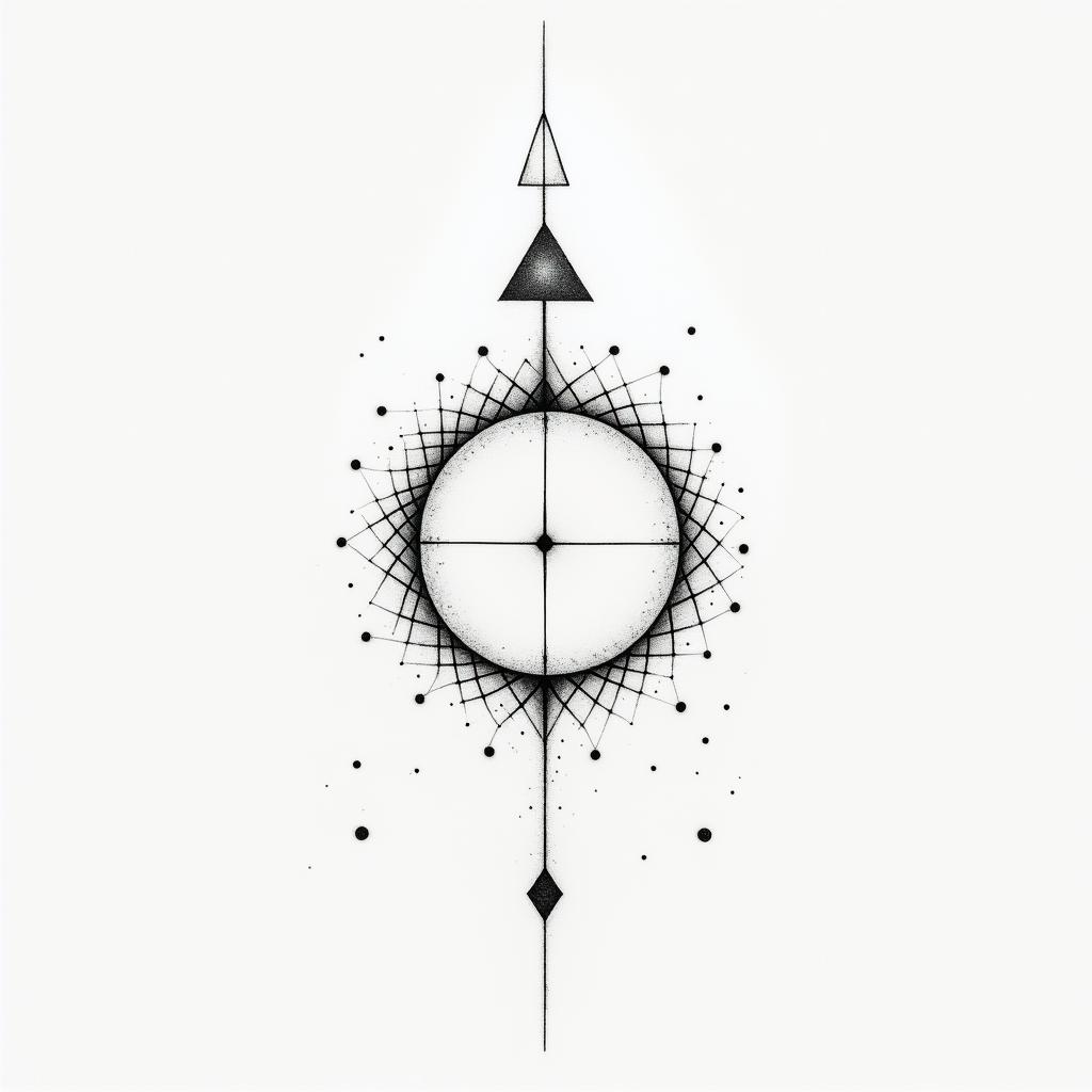Keondre? Leo, 21in minimalist style tattoo, featuring simple shapes and fine lines, with minimal shading and details, tiny triangles, creating a sense of balance and harmony - Variation 3