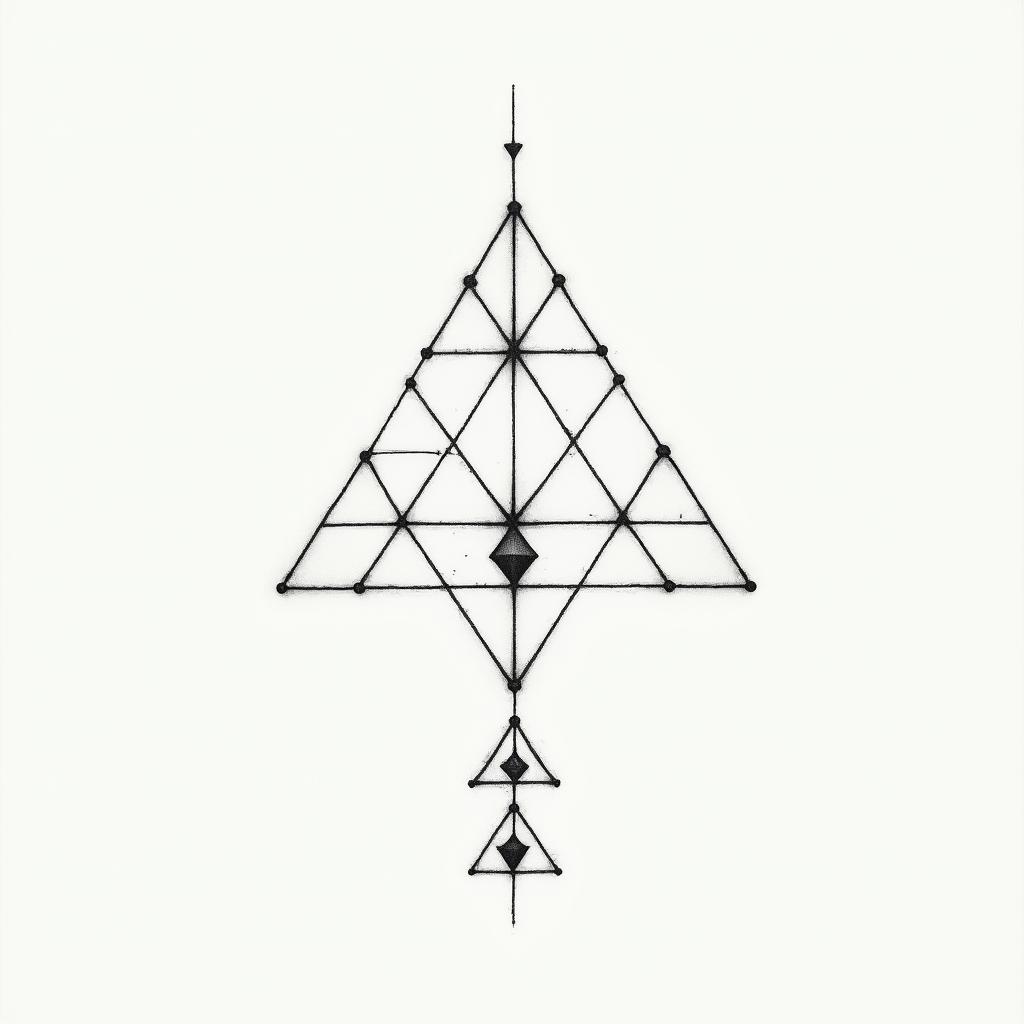 Keondre? Leo, 21in minimalist style tattoo, featuring simple shapes and fine lines, with minimal shading and details, tiny triangles, creating a sense of balance and harmony - Variation 4
