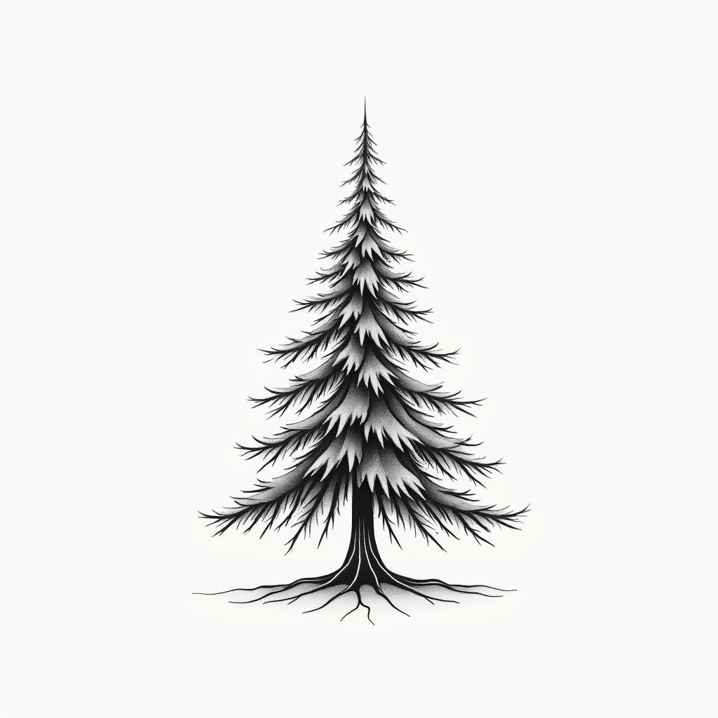 Xmas tree for dad that passed awayin minimalist style tattoo, featuring simple shapes and fine lines, with minimal shading and details, tiny triangles, creating a sense of balance and harmony