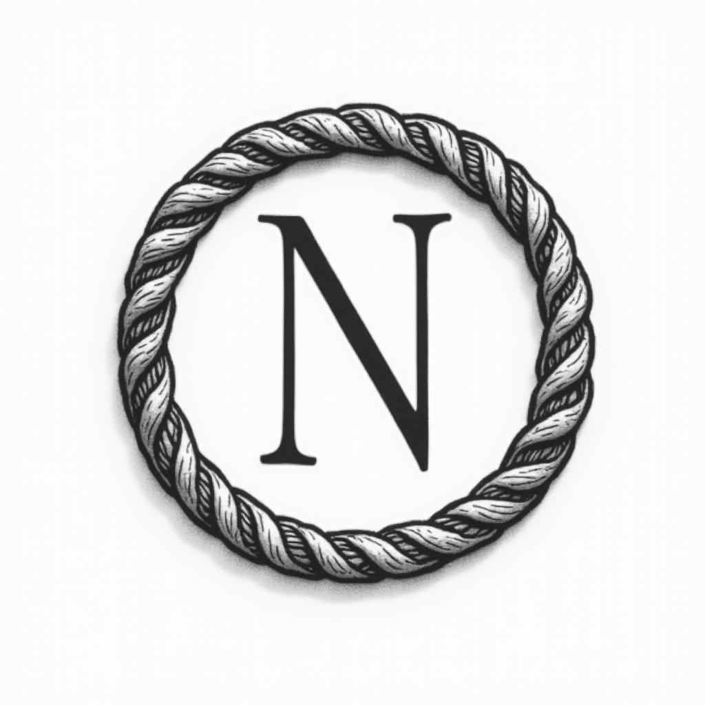 Wedding ring band with initial Nminimalist text-based tattoo, Monospace font ultra-realistic, perfectly placed, high-quality font design, photo-realistic shading, 8k, high quality, finely detailed typograph - Variation 4