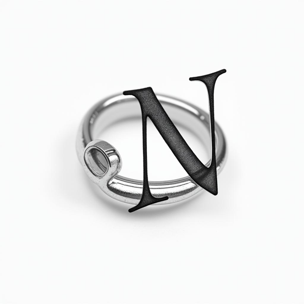 Wedding ring band with initial Nminimalist text-based tattoo, Monospace font ultra-realistic, perfectly placed, high-quality font design, photo-realistic shading, 8k, high quality, finely detailed typograph - Variation 3