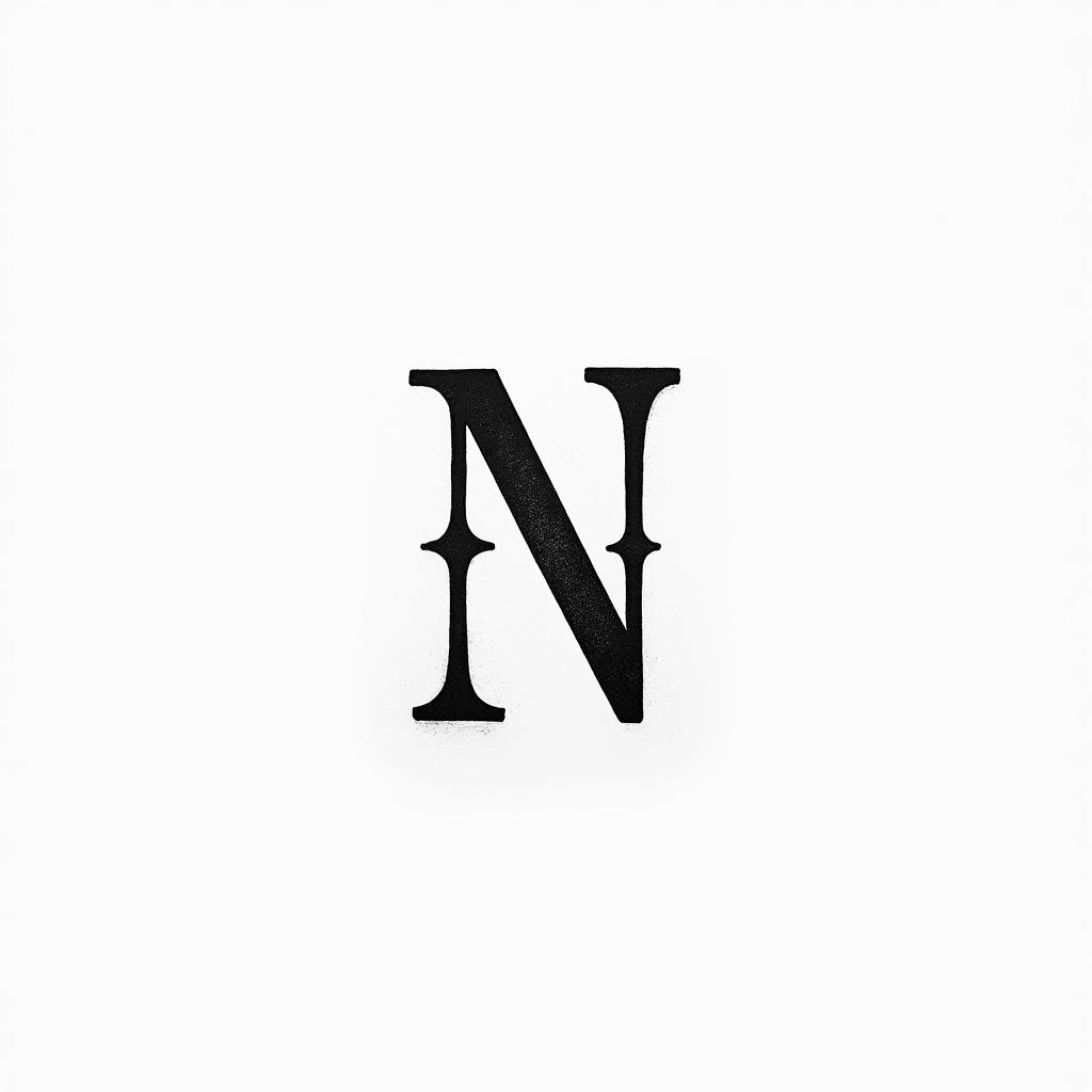 Wedding ring band with initial Nminimalist text-based tattoo, Monospace font ultra-realistic, perfectly placed, high-quality font design, photo-realistic shading, 8k, high quality, finely detailed typograph
