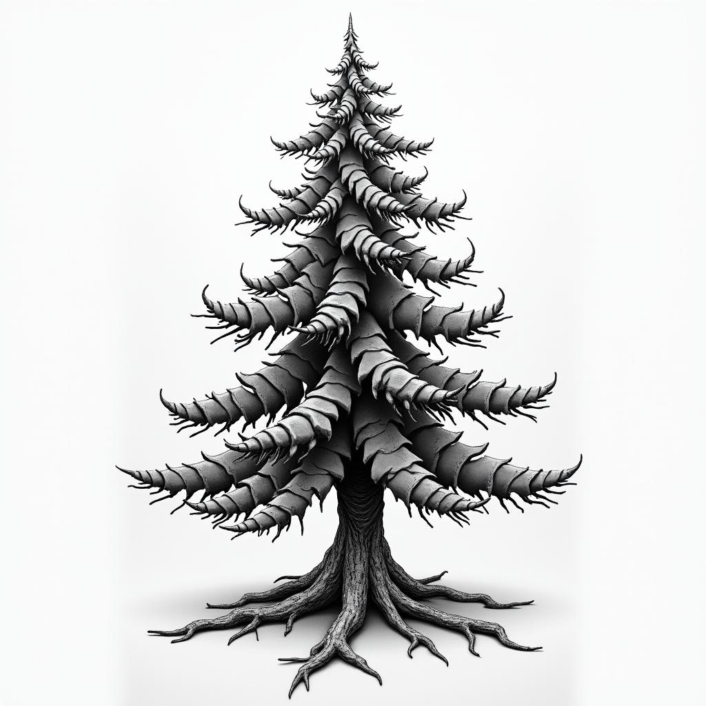 Xmas tree for dad that passed awaytattoo in biomechanic style, the tattoo covered by robotic elements of futuristic cyberpunk design, robotic features detail, showcasing intricate mechanical components - Variation 3