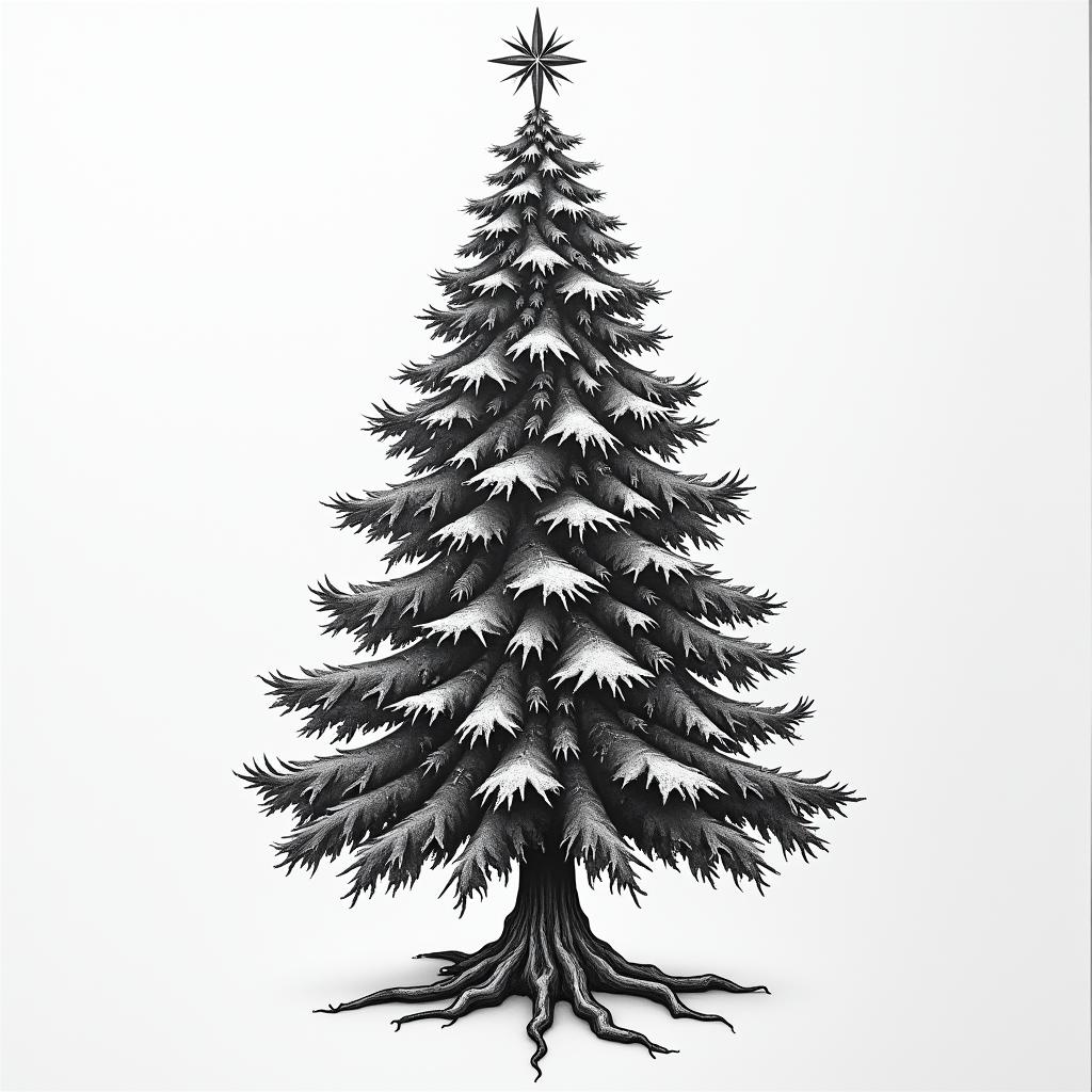 Xmas tree for dad that passed awaytattoo in biomechanic style, the tattoo covered by robotic elements of futuristic cyberpunk design, robotic features detail, showcasing intricate mechanical components - Variation 4