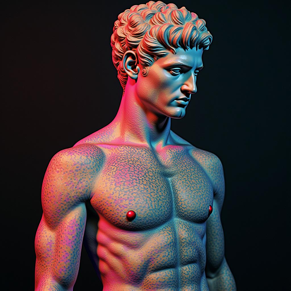 Silent hill polka trashin distorted and fragmented tattoo design, featuring a classical statue bust, in a glitch art style with vibrant, overlapping colors of cyan, magenta, and yellow, creating a digital distortion effect - Variation 2