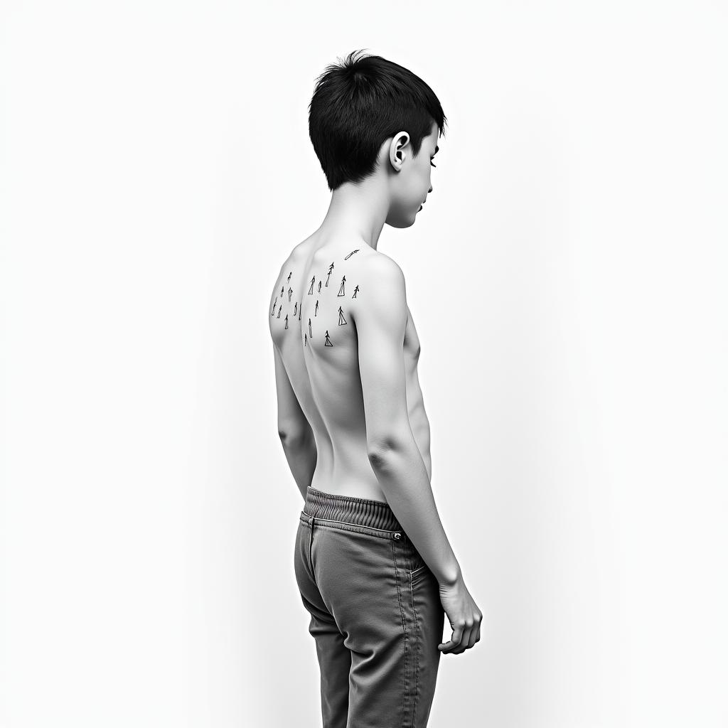 José, 23 years old, Azores, agro boyin minimalist style tattoo, featuring simple shapes and fine lines, with minimal shading and details, tiny triangles, creating a sense of balance and harmony