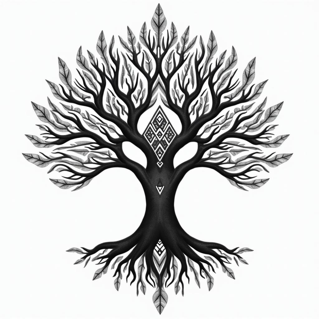 Tree of life inspiration sacred geometry time in geometric style tattoo, blending hexagons, mandala-inspired patterns, symmetrical and fractal design, clean lines, sharp angles - Variation 4