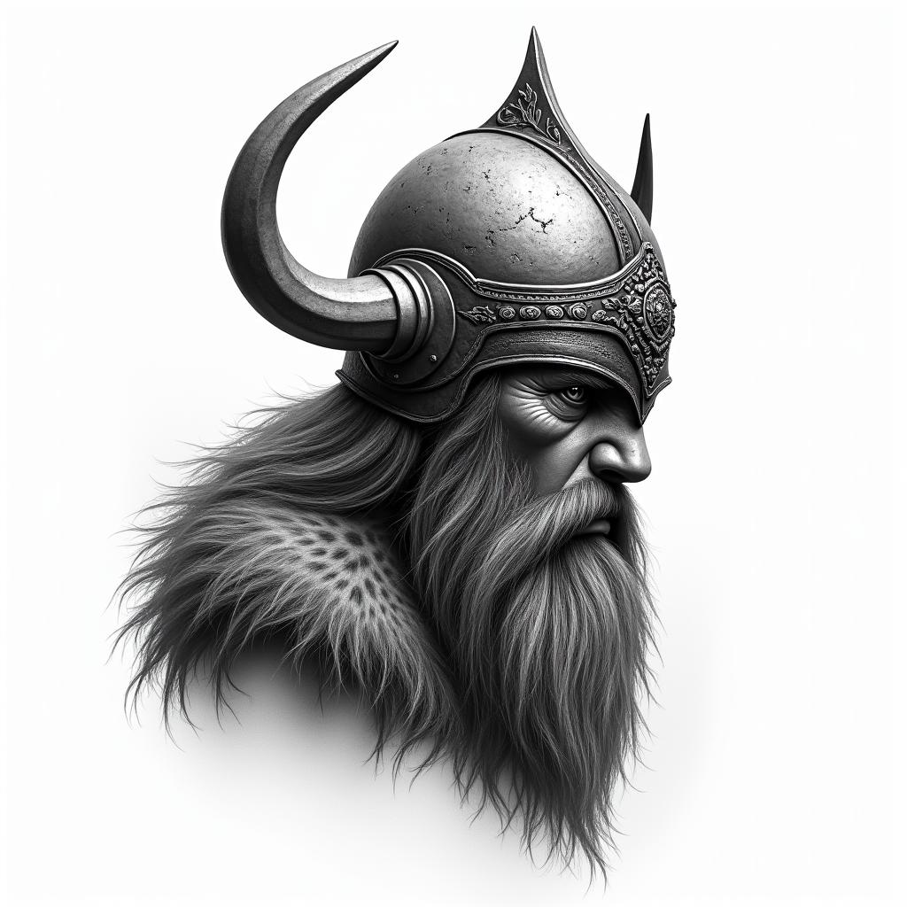 Fierce Viking with intricate helmet designhigly detailed tattoo - Variation 18