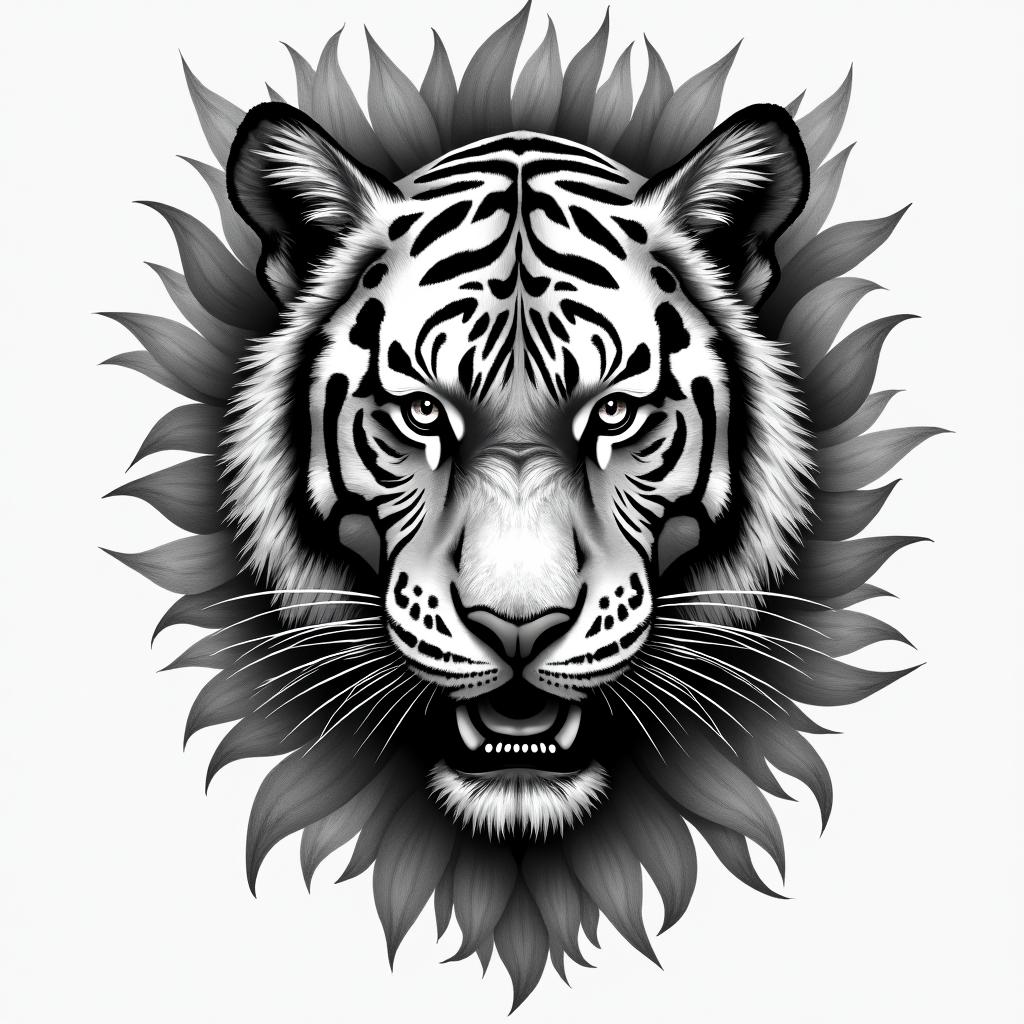 Tiger with intense eyes in a junglehigly detailed tattoo - Variation 9