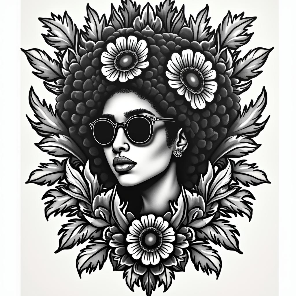 Black culture muralin authentic tattoo style, incorporating traditional modifications, bold black outlines, solid color fills, featuring classic authentic elements - Variation 4