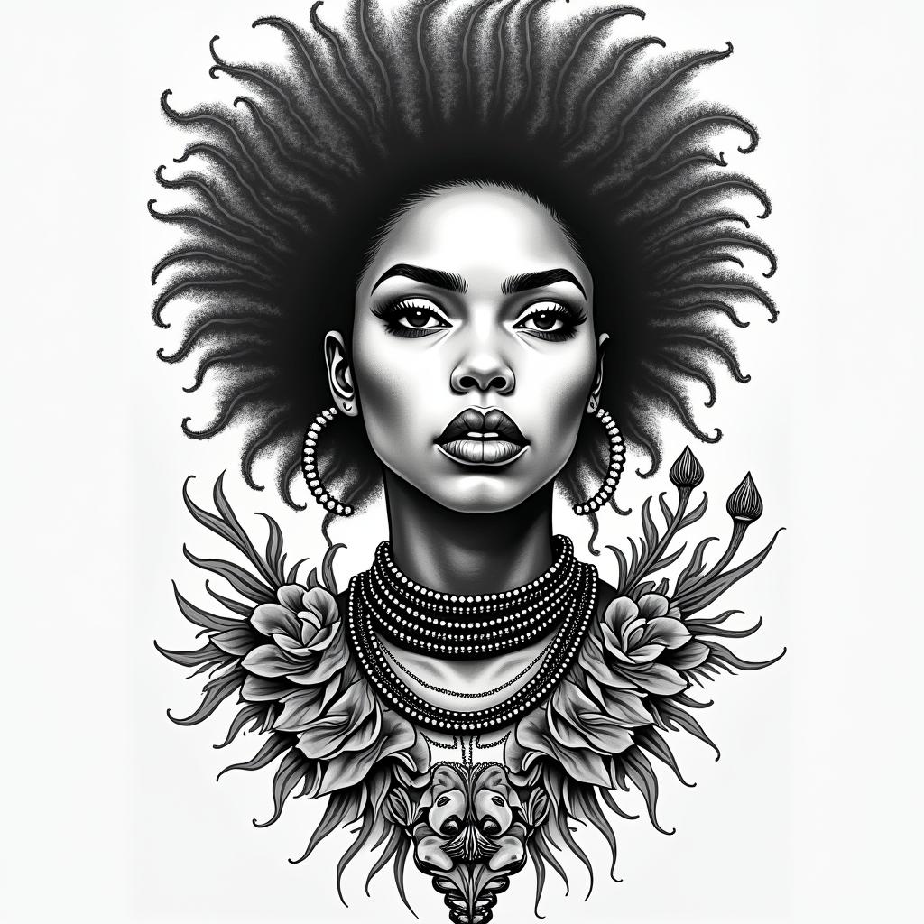 Black culture muralin authentic tattoo style, incorporating traditional modifications, bold black outlines, solid color fills, featuring classic authentic elements - Variation 2