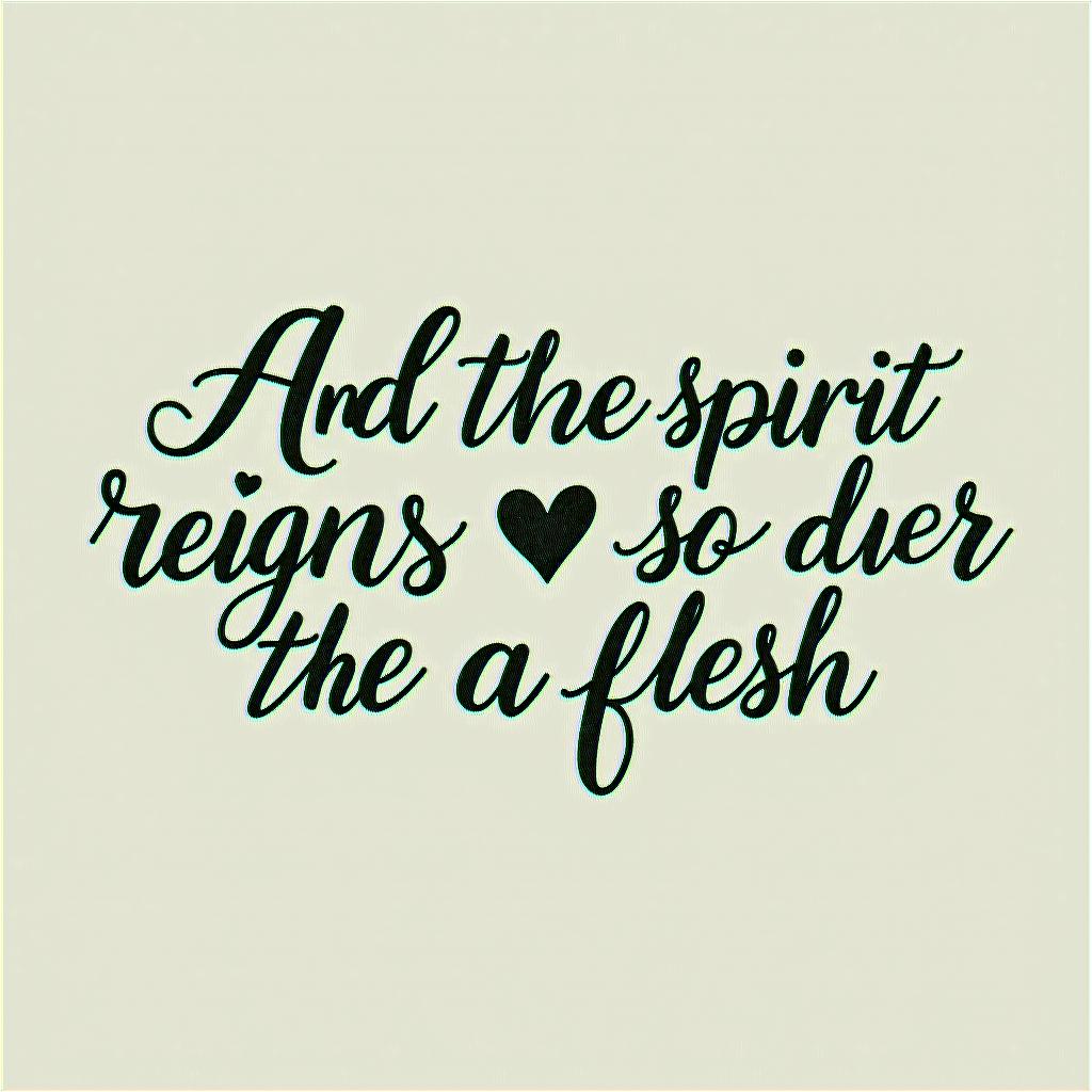 And the spirit reigns over the flesh.in elegant cursive calligraphy style 2d tattoo, decorate with roses, featuring a smooth and flowing handwritten script with slightly thickened strokes for a luxurious and bold appearance, heart symbol between names, sleek and glossy black text with shadowing, minimalist matte white background, clean and sharp edges, illuminated with soft lighting, romantic, 8k, high-quality textures with refined typography - Variation 3