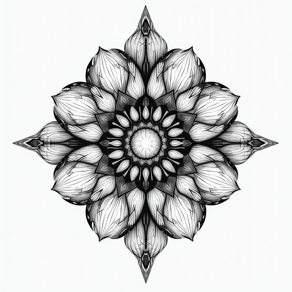 And the spirit reigns over the flesh. in geometric style tattoo, blending hexagons, mandala-inspired patterns, symmetrical and fractal design, clean lines, sharp angles - Variation 3