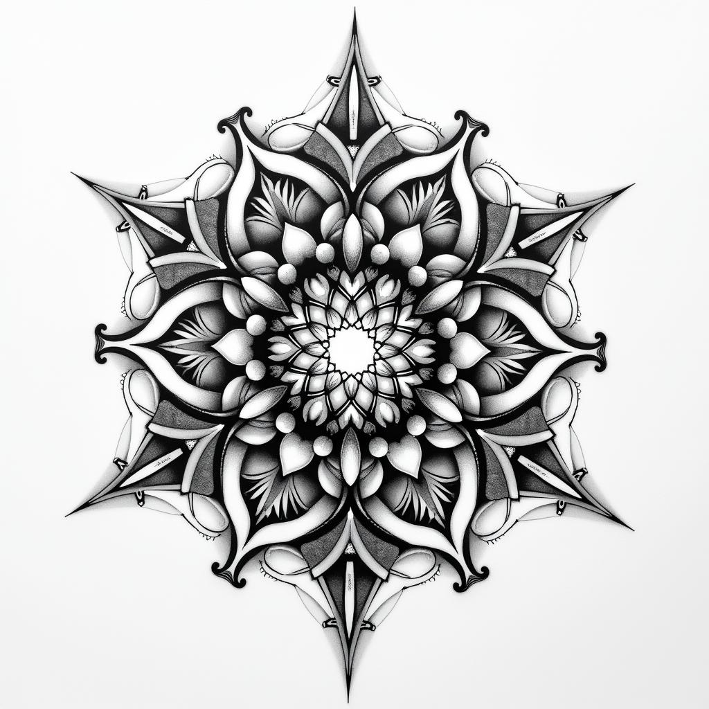 And the spirit reigns over the flesh. in geometric style tattoo, blending hexagons, mandala-inspired patterns, symmetrical and fractal design, clean lines, sharp angles - Variation 4