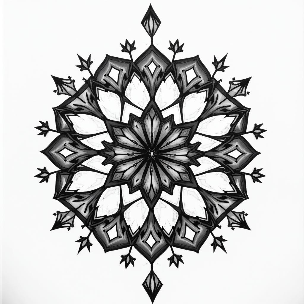 And the spirit reigns over the flesh. in geometric style tattoo, blending hexagons, mandala-inspired patterns, symmetrical and fractal design, clean lines, sharp angles