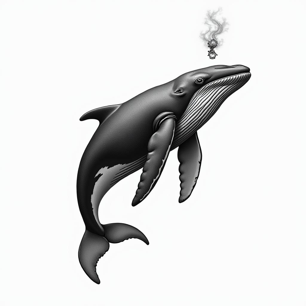 I want it to be a humpback whale that has the Leo sign.in portrait tattoo style, featuring a highly realistic and detailed depiction 