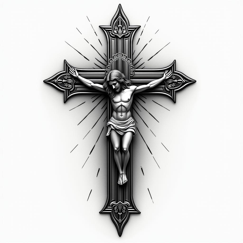 Christan, cross, god, detailedhigly detailed tattoo - Variation 2
