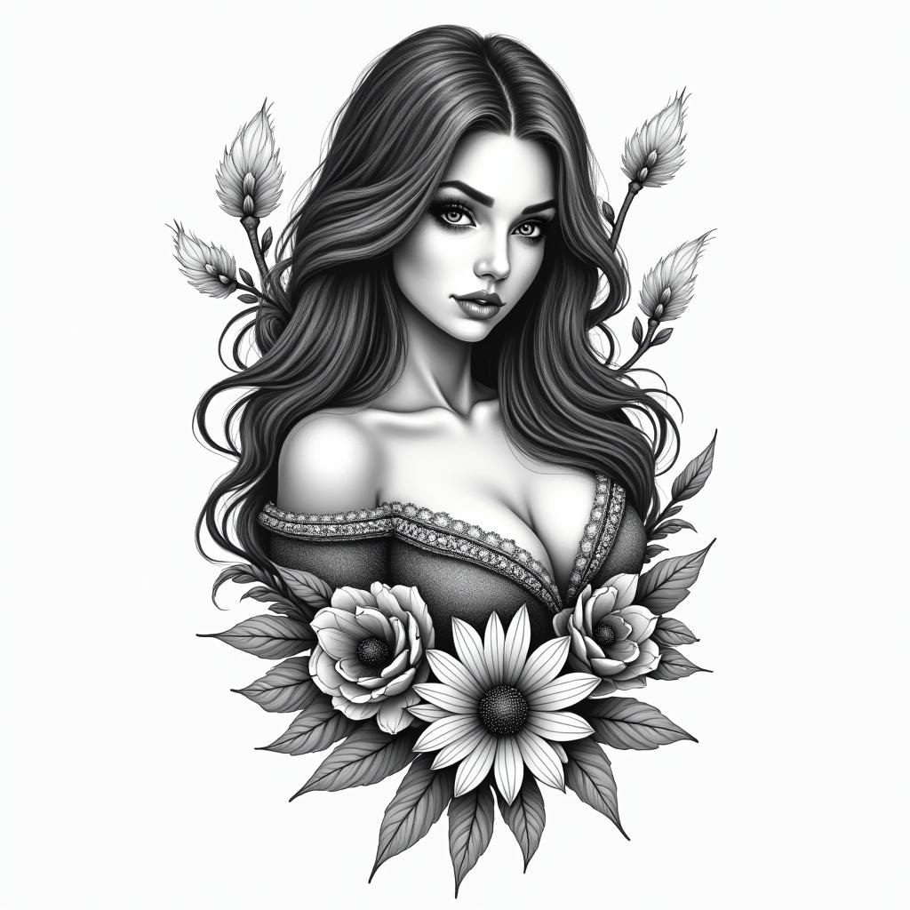 Girly sexyin bohemian style tattoo, 8k