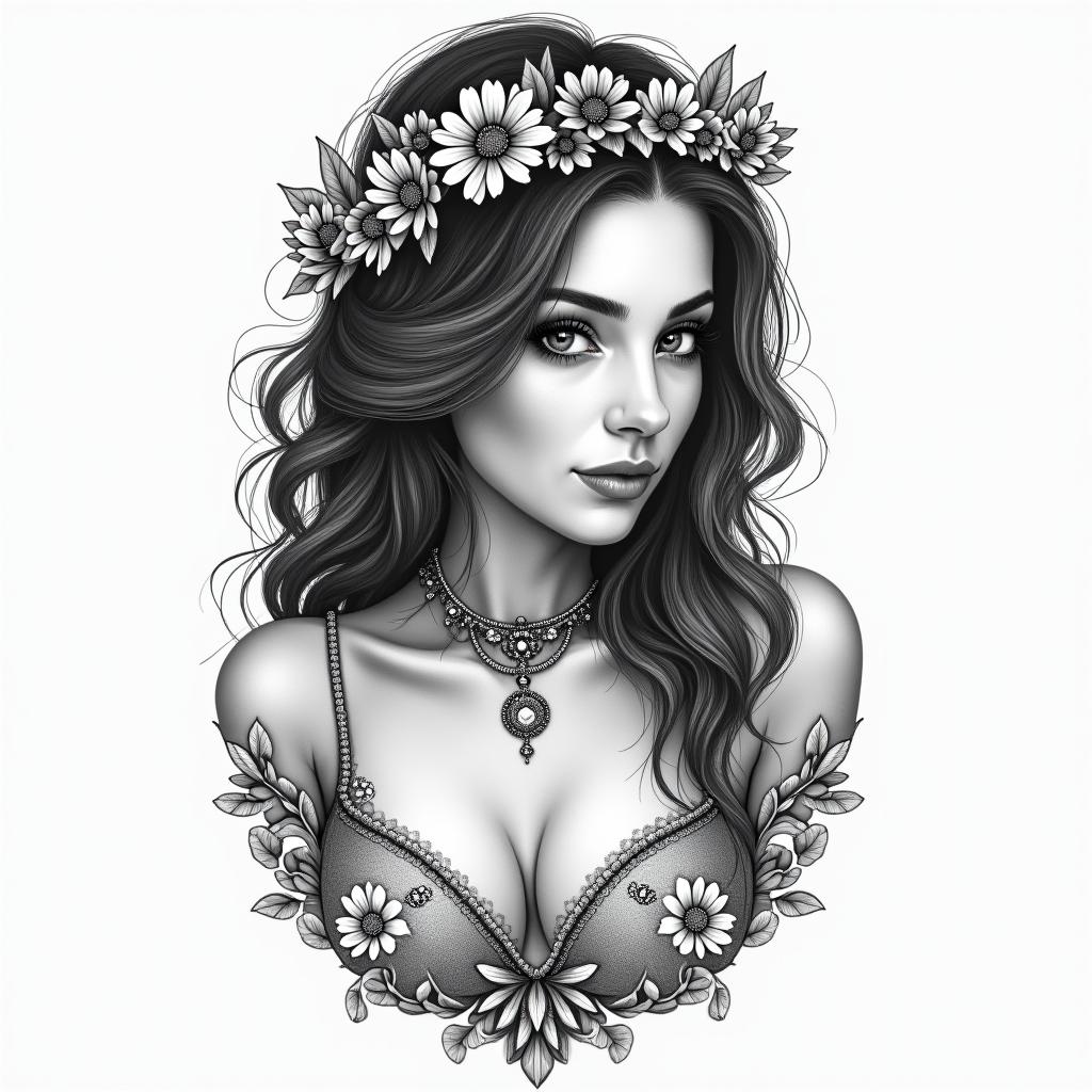 Girly sexyin bohemian style tattoo, 8k - Variation 2