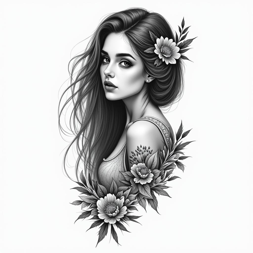 Girly prettyin bohemian style tattoo, 8k