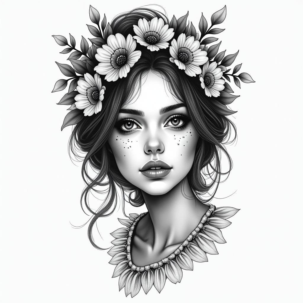 Girly prettyin bohemian style tattoo, 8k - Variation 2
