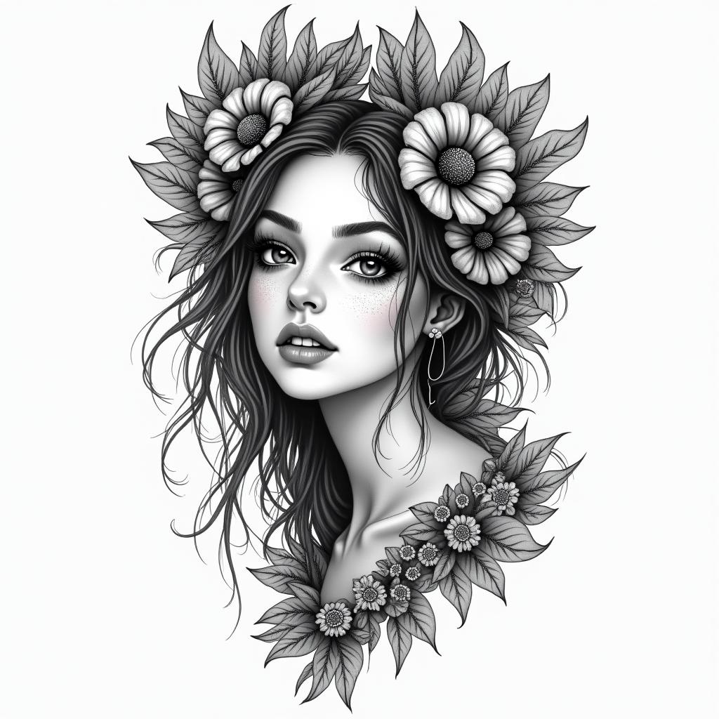 Girly prettyin bohemian style tattoo, 8k - Variation 3