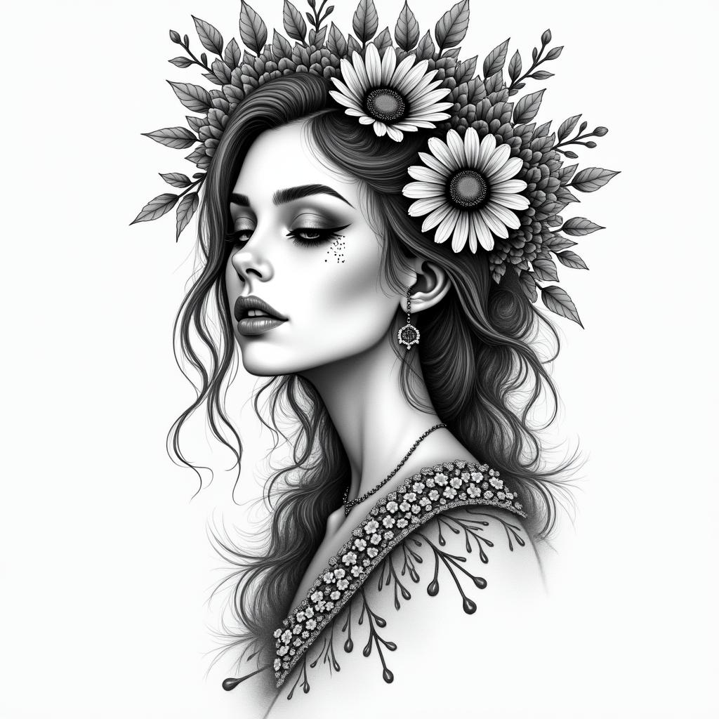 Girly prettyin bohemian style tattoo, 8k - Variation 4