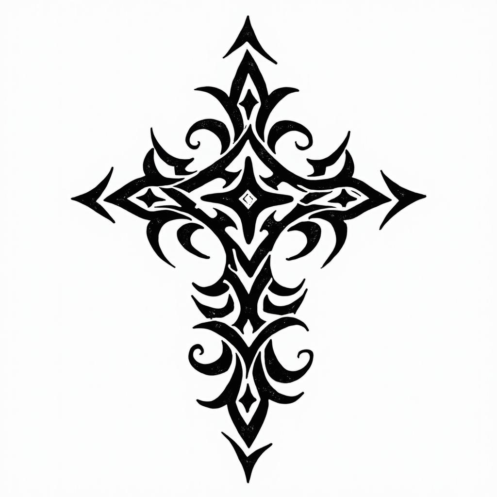Thorns, crossin tribal tattoo style, featuring bold and black geometric shapes, curved lines, intertwine and flow seamlessly, creating a powerful and symbolic design, polynesian and maori styles