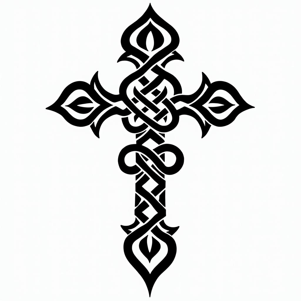 Thorns, crossin tribal tattoo style, featuring bold and black geometric shapes, curved lines, intertwine and flow seamlessly, creating a powerful and symbolic design, polynesian and maori styles - Variation 2