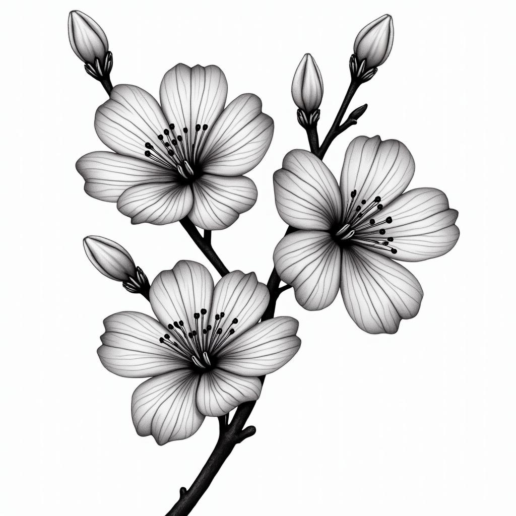 Two cherry blossomsin new school tattoo, pop culture, modern, detailed tattoo, illustrative - Variation 3