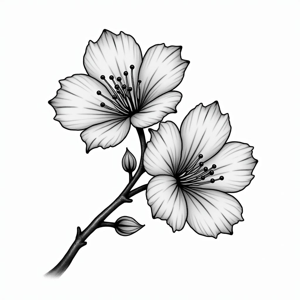 Two cherry blossomsin new school tattoo, pop culture, modern, detailed tattoo, illustrative