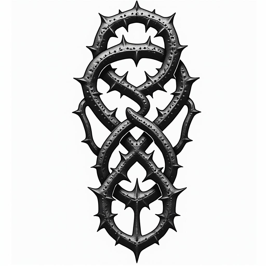 Thorns, entangled.in tribal tattoo style, featuring bold and black geometric shapes, curved lines, intertwine and flow seamlessly, creating a powerful and symbolic design, polynesian and maori styles - Variation 4