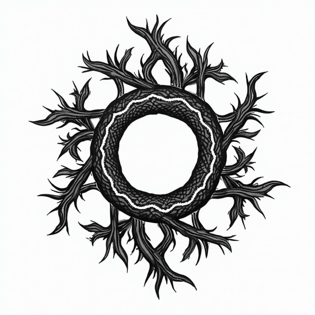 Thorns, entangled.in tribal tattoo style, featuring bold and black geometric shapes, curved lines, intertwine and flow seamlessly, creating a powerful and symbolic design, polynesian and maori styles - Variation 3