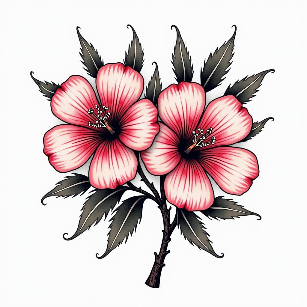 Two cherry blossomsin pop art style tattoo, featuring bold and vibrant colors, exaggerated outlines, iconic imagery, inspired by comic books and speech bubbles, comic book characters, retro pop culture - Variation 3