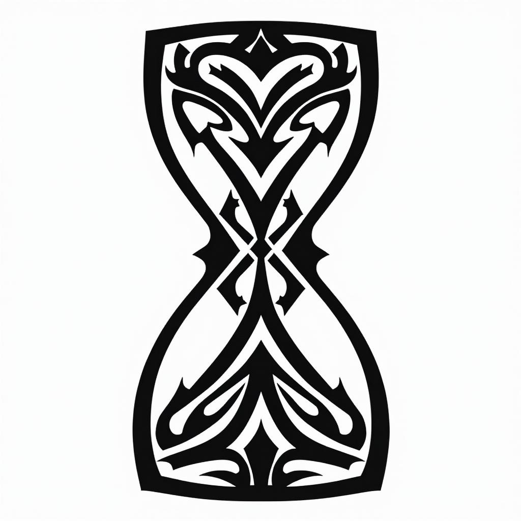 Hourglass, endin tribal tattoo style, featuring bold and black geometric shapes, curved lines, intertwine and flow seamlessly, creating a powerful and symbolic design, polynesian and maori styles - Variation 4