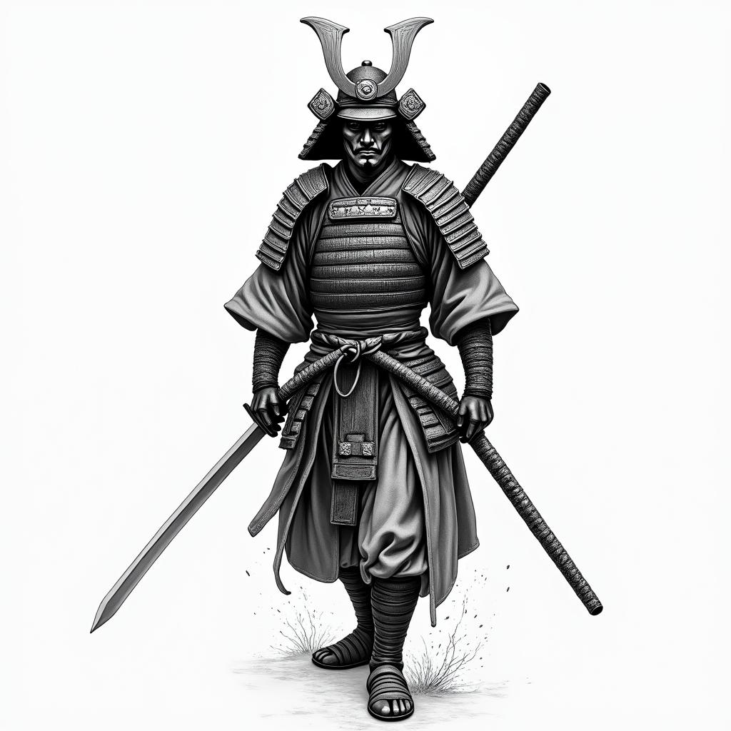 Samurai with a katanain japanese style tattoo, detailed tattoo, traditional japanese culture tattoo, mythology, 8k