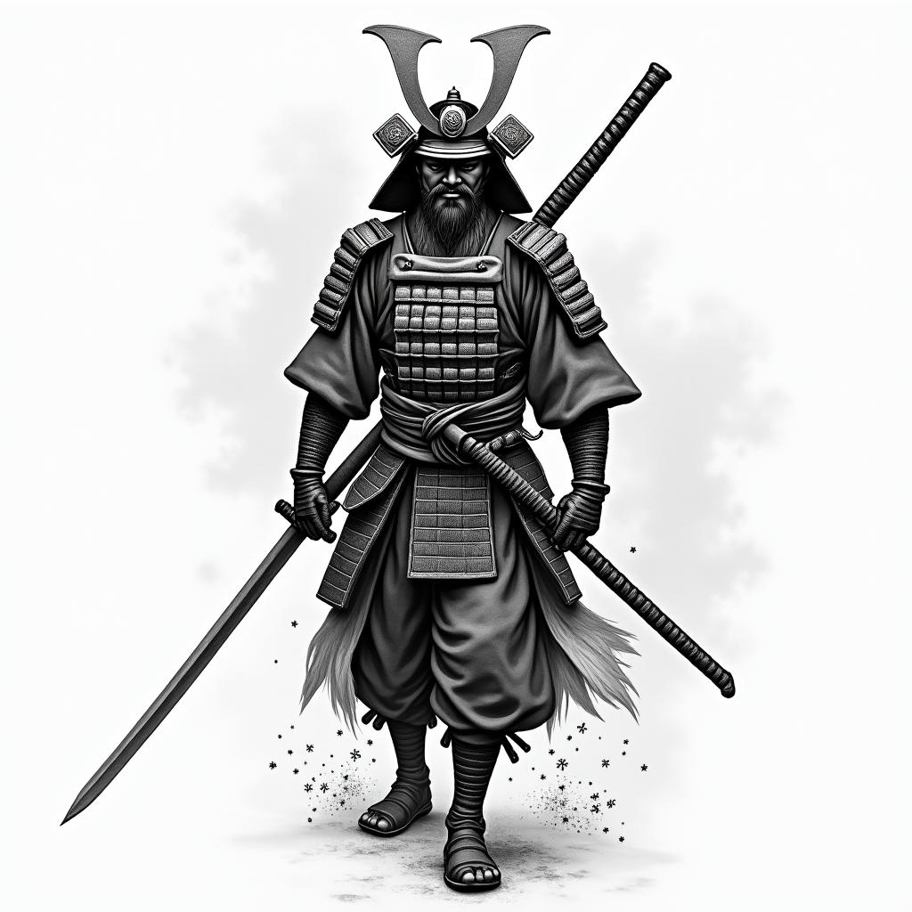 Samurai with a katanain japanese style tattoo, detailed tattoo, traditional japanese culture tattoo, mythology, 8k - Variation 3