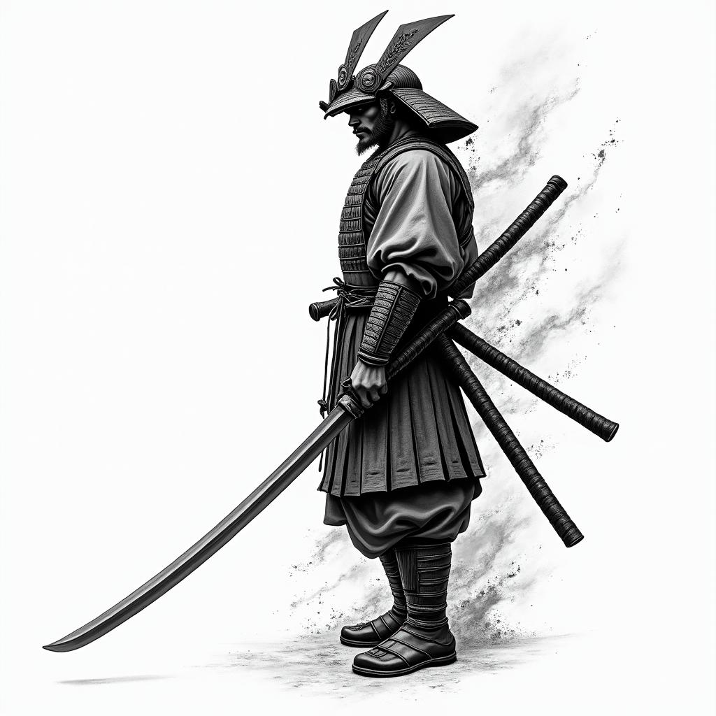 Samurai with a katanain japanese style tattoo, detailed tattoo, traditional japanese culture tattoo, mythology, 8k - Variation 4