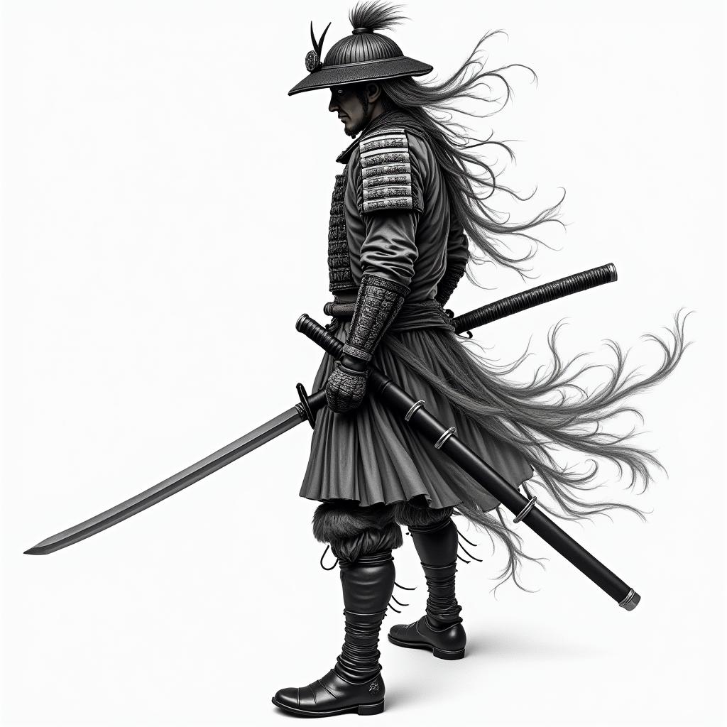 Samurai with a katanain japanese style tattoo, detailed tattoo, traditional japanese culture tattoo, mythology, 8k - Variation 2