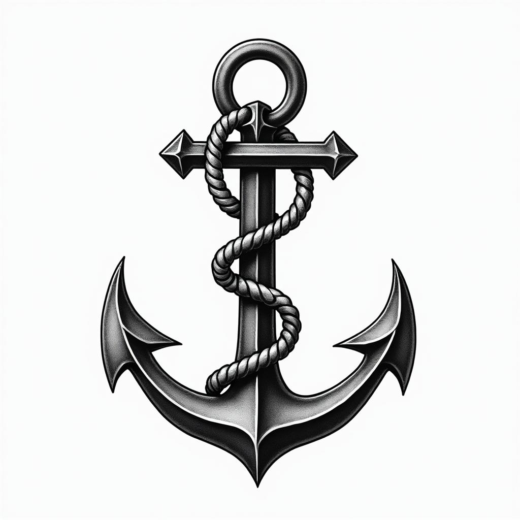 Anchor with nautical rope and compasshigly detailed tattoo - Variation 23